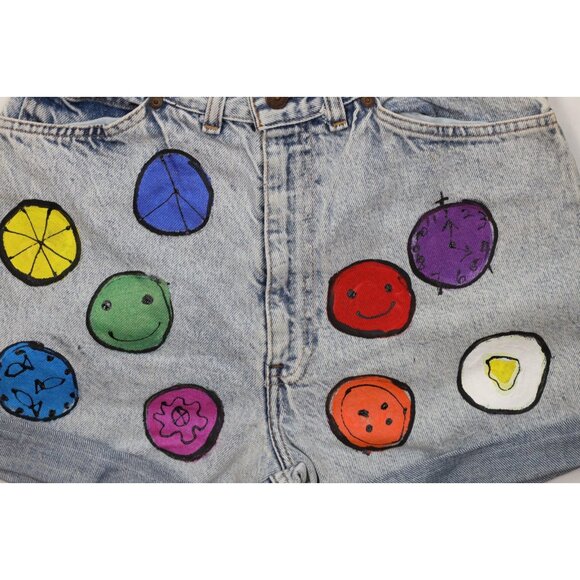 Vintage 70s 80s Levis Womens 26 Hand Painted Free Speech Acid Wash Shorts USA - Picture 3 of 14